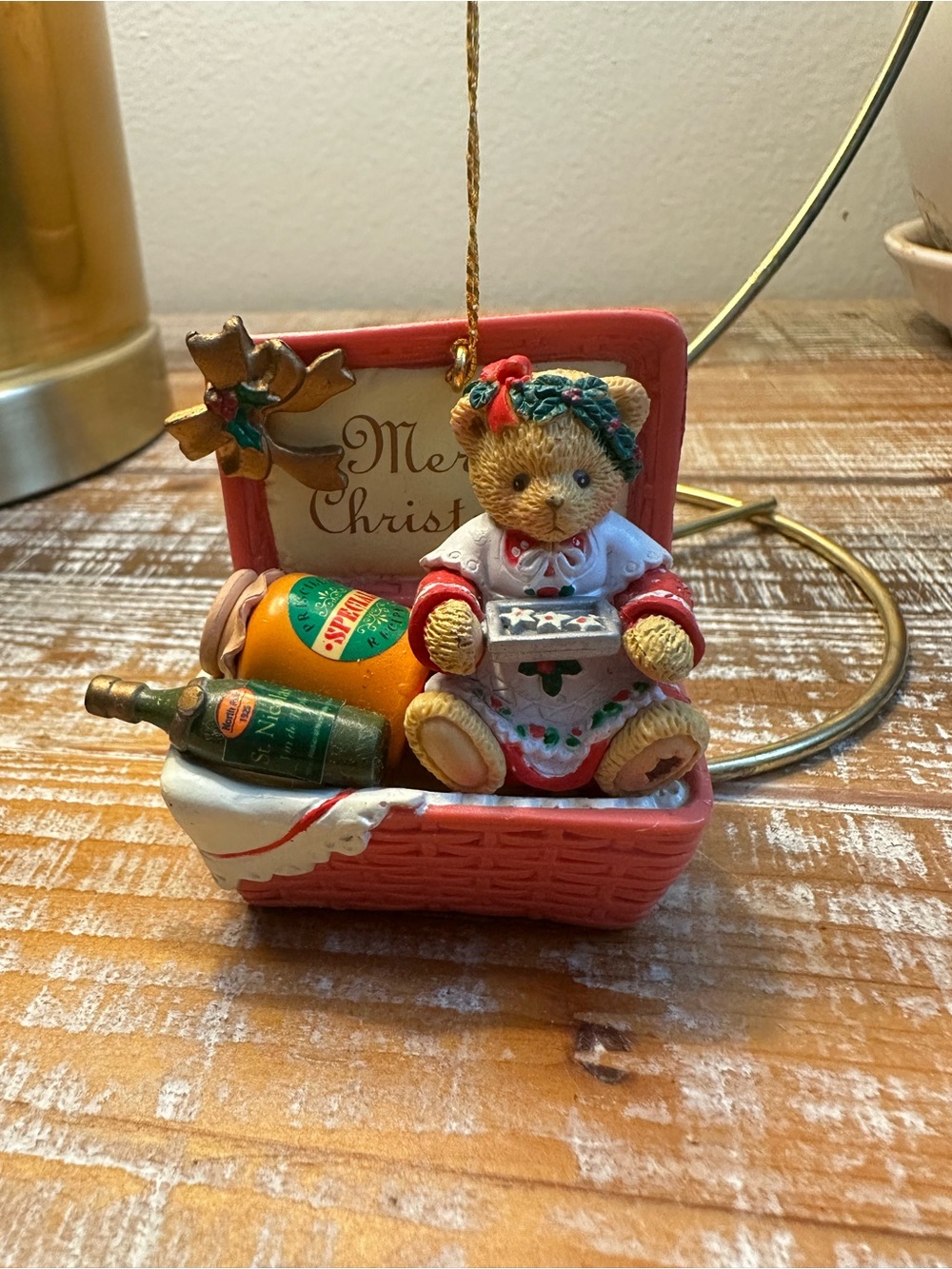 Enesco Red & White Teddy Basket Ornament with Holiday Treats